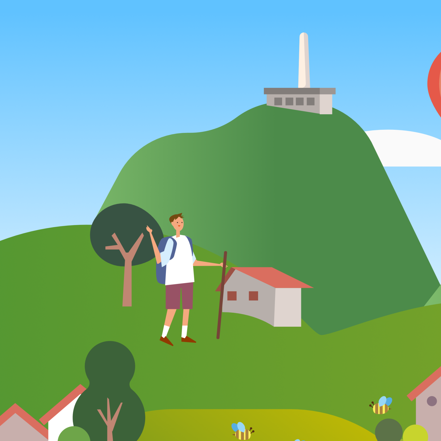 détail de l'illustration représentant un personnage en randonnée devant le puy de dôme